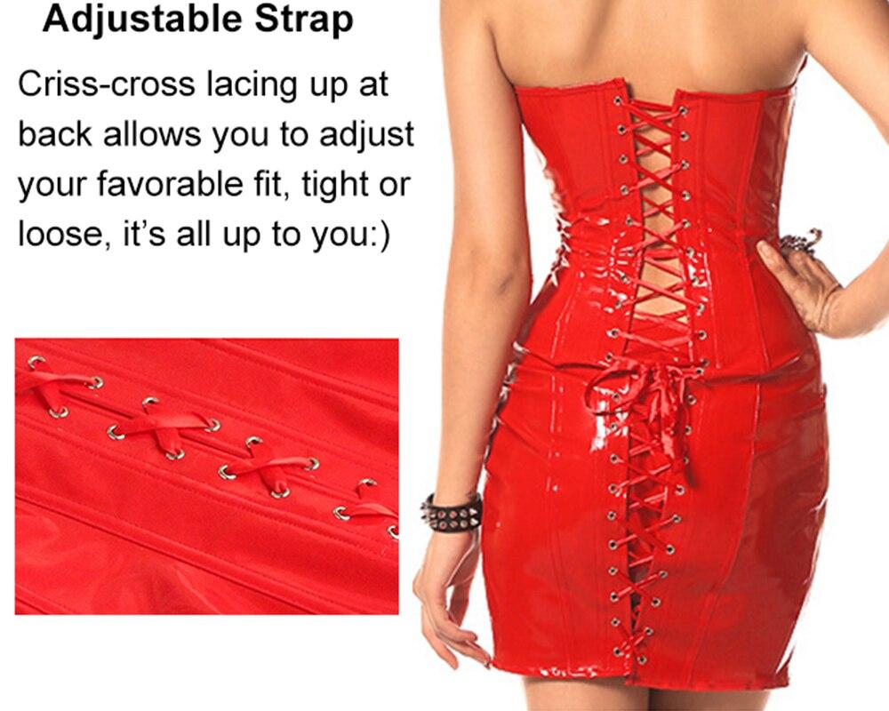 Women's Gothic Lace-Up Faux Leather Corset Dress Wetlook PVC Strapless Bustier Vintage Club Halloween Party Costume