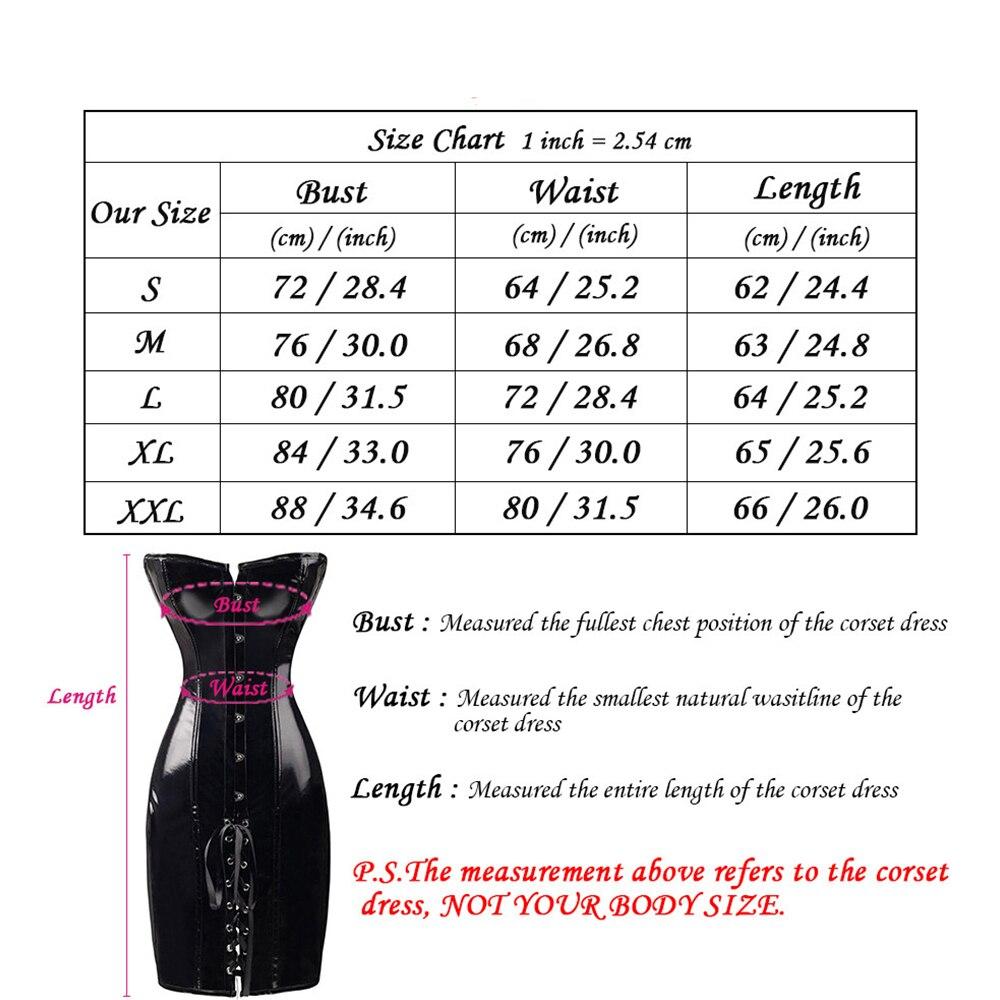 Women's Gothic Lace-Up Faux Leather Corset Dress Wetlook PVC Strapless Bustier Vintage Club Halloween Party Costume