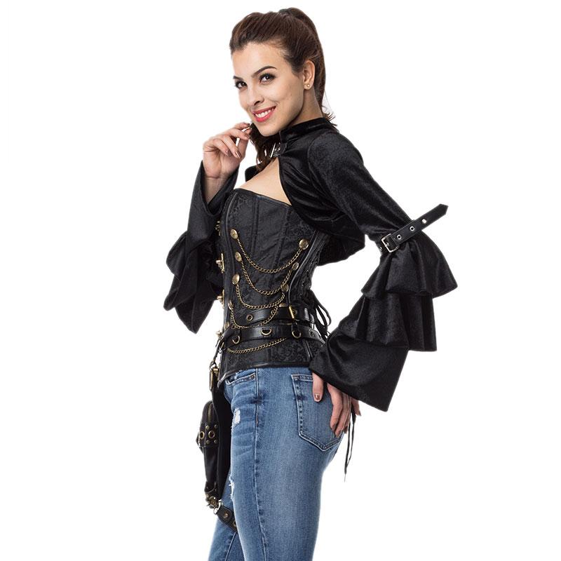 Women's Gothic Black Velvet Ruffle Jacket with Long Flare Sleeves Steampunk Style Women's Gothic Black Velvet Ruffle Jacket with Long Flare Sleeves Steampunk Style